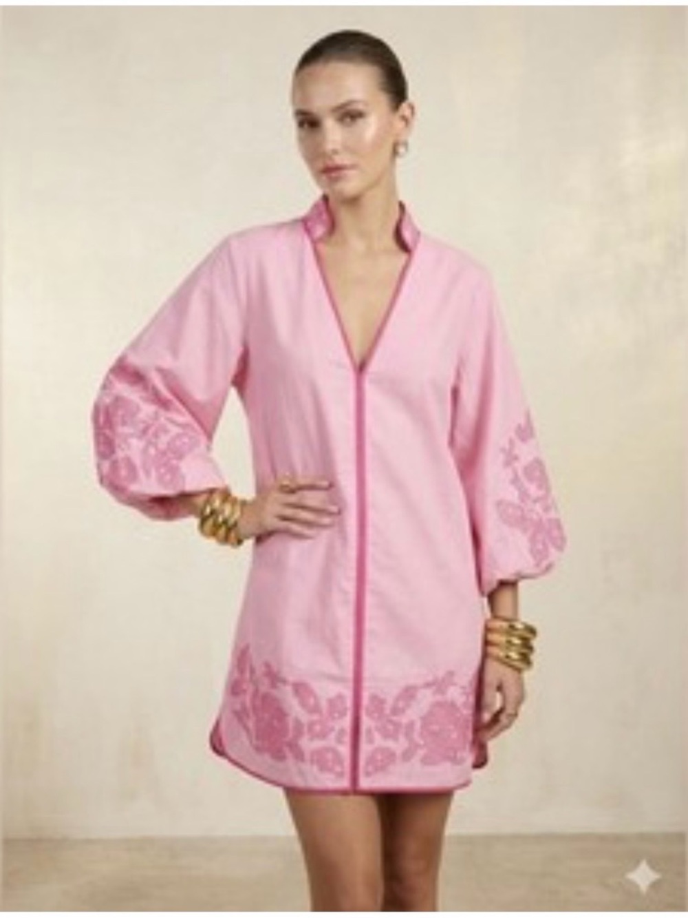 Tuckernuck Pink Embroidered V-Neck Tunic Dress